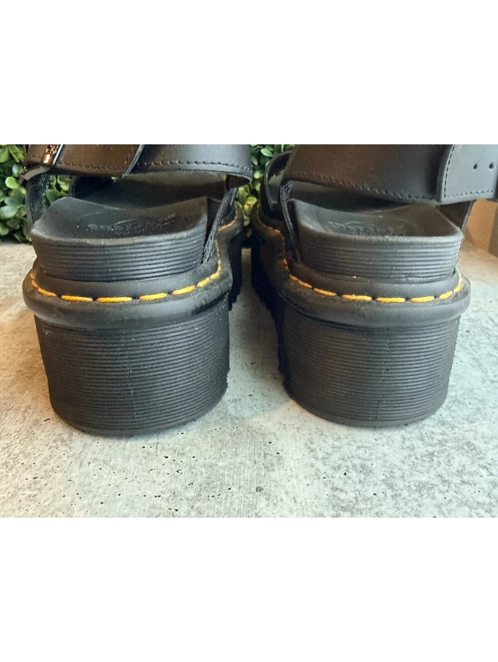 Dr. Martens Voss Quad Leather Women's Platform Sandals - Yellow Stitching Size 8